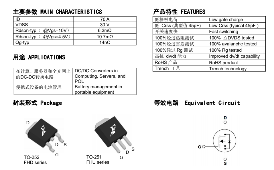 FHD70N03C型號的MOS管參數(shù)